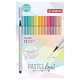 Premium-Filzstift - STABILO Pen 68 - Pastellove Set - 15er Pack - mit 15 verschiedenen Farben