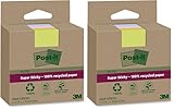Post-it Super Sticky 100% Recycling Notes, 3 Blöcke, 70 Blätter pro Block, 76 mm x 76 mm, Pink,...