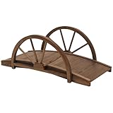 Outsunny Gartenbrücke aus Tannenholz, Holzbrücke mit Rad Design, Teichbrücke bis 150 kg...