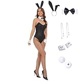 FEAADNI Damen Bunny Girl Anzug Anime Cosplay Kostüm Cosplay Bodysuit Bunny Stirnband Strümpfe Set...