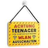 Blechschild Achtung Teenager WLAN Ausschalten 18x12cm - Teenager Zimmer Deko Türschild -...