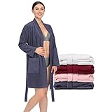 Twinzen Bademantel Damen Kurz und Sexy, Kimono-Stil - Dunkelgrau - M - 100% Baumwolle -...