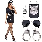 Phestival 4 IN 1 Polizei Kostüm Damen - Polizei Zubehör - Polizeimarke, Polizeihandschellen,...