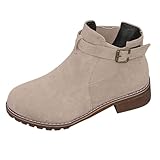 XOUSAEKM Damen-Stiefeletten, lässiger Kunstleder-Stiefel, modischer seitlicher Reißverschluss,...