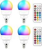 iLC E14 Led Lampe 5W (ersetzt 40W) RGBW mit Fernbedienung Warmweiß 2700K Ambiente RGB Farbwechsel...