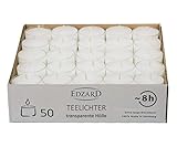 EDZARD 50 Teelichter, weiß (ø 38 mm, 8 Stunden Brenndauer) aus Paraffin, ohne Duft - Nightlights,...