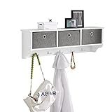 SoBuy FRG282-W Wandgarderobe Flurgarderobe Kleiderhaken Hängeregal mit 3 Körben und 5 Haken...