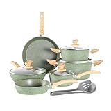 Kitchen Academy Induktion Töpfe Set - 12-teilige Grüner Granit Kochtöpfe Set,Antihaft Topfset und...