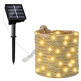 BYZESTY Solar Lichterkette Aussen mit Seil, 7M 100 LED Lichterkette Außen Solar, Sisalstern...