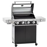 RÖSLE Gasgrill BBQ-Station VIDERO G4-S Schwarz, Grill mit 4 Edelstahlbrennern, extra Primezone und...