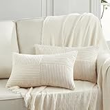 FDTERN 2er Set Creme Beige Kordsamt Kissenbezug 30x50 Weich Dekorative Kissenbezüge Kissenhülle...