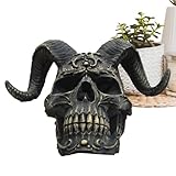 Shurzzesj Schädel Figur Harz Schädel Statue | Moderne Kunstfigur mit Schafhörnern - Tischdeko...