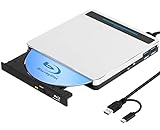 Externes Blu Ray CD DVD Laufwerk,Tragbar USB 3.0 Type C BluRay Brenner CD/DVD+/-RW ROM,Slim Externe...