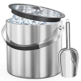 Eiswürfelbehälter Edelstahl, 2.2L Edelstahl Eiskübel mit Schaufel, Doppelwandiger Isolierter...