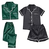 Satin-Pyjama-Set für Damen, 4-teiliges Pyjama-Set für Damen, Umlegekragen, Blusen und Tops,...