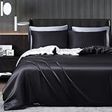 Sedefen Satin Bettwäsche 200x220cm Schwarz Weiß Wendebettwäsche Set 3teilig Seide Glanzsatin...