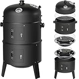 tectake® 3in1 Holzkohlegrill Smoker Räucherofen, Smoker Grill mit Thermometer und regulierbarem...