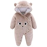 Baby Winter Fleece Overall Mit Kapuze Mädchen Jungen Schneeanzüge Warm Strampler Outfits Khaki 3-6...