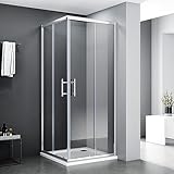 SONNI Duschkabine 90x90x185cm Eckeinstieg Duschabtrennung Doppel Schiebetür Echtglas Duschtür