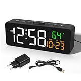 Digital Wecker Klein, Nachttisch Wecker mit Temperaturanzeige, Datum, 4 Helligkeit, 3 Lautstärke,...