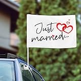 BOFUNX 2 Stücke Just Married Autofahne Hochzeit Autoflagge Hochzeitsfahne Autoschmuck Hochzeitsdeko...