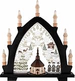 PGV Original Erzgebirgischer Holz-Schwibbogen Lichterbogen mit Spitze - Seiffener Kirche - Buche...