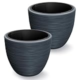 Casaria® 2X Blumentopf 30L Anthrazit Rillentopf mit Einsatz Kunststoff Winterfest Garten Terrasse...