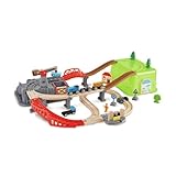 Hape Eisenbahn-Baukasten-Set mit integrierter Lagerbox und Güterzug aus Holz, ab 3 Jahren