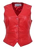 House of Leather Damen Echtes Leder Weste Knopfverschluss Traditionell Stil Rita (38, Rot)