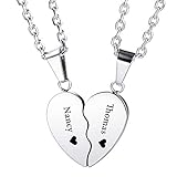INBULE Personalisierte Herz Paar Halskette Set mit Wunschgravur von Name Datum für Damen Herren...
