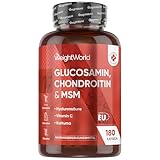 Glucosamin Chondroitin & MSM - 180 Kapseln - Vitamin C trägt zur normalen Kollagenbildung für...