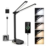 LED-Schreibtischlampe mit Doppelkopf, USB-Aufladung, 5 Farbmodi, Memory-Funktion, verstellbares,...