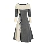 Damen Strickkleid 2024 Mode Langarm Patchwork Kleider Casual Farbblock Rundhalsausschnitt Kordelzug...