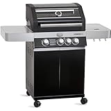 RÖSLE Gasgrill BBQ-Station VIDERO G3 Schwarz, Grill mit 3 Haupt- und 1 Seitenbrenner, Deckel mit...