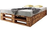 sunnypillow Palettenbett M2 aus Holz 140 x 200 cm mit Lattenrost und 2 Bettkästen. Doppelbett,...