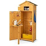 COSTWAY Gartenschrank Holz, Gerätehaus wetterfest, Geräteschuppen mit klappbarem Tisch & Tür & 8...
