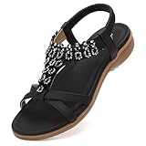 Littleplum Sandalen Damen Freizeit Flach Sandalette Handarbeit mit Strass Perlen BohemiW Strand...