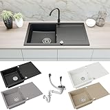 Faizee Home | Granitspüle 90x50 cm – Reversibles Spülbecken mit Abtropffläche inkl. Siphon &...