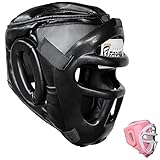 Farabi Sports Boxing HeadGuard, Helmet Head prototector Gear Real Leather (Small) (Black, Large)