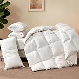KUSNUG 3-teilig Daunen Feder Betten Set - 2er 40×80 cm 3-Kammer-Kopfkissen und 1er Bettdeck...