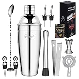 Sosayet Cocktail Shaker Set, 10-teiliges Edelstahl Cocktail Set mit Zubehör & Rezeptkarten, 750 mL...