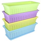 Veemoon 4 Stück Rechteckige Blumentöpfe mit Ablauflöchern und Tablett 43X19X14cm Bunte...