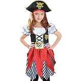 Piratenkostüm für Mädchen, Seeräuber-Prinzessin, Deluxe-Kleid und Piratenhut für Kinder 3-4...