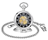 MICGIGI-Unisex Taschenuhr mit Kette Analog Handaufzug Ziffern Retro Mechanische Taschenuhren