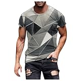 Herren T-Shirt Drucken Rundhals Kurzarm Shirts 3D-Druck Trendige Kunstlinien Hemd Männer Regular...
