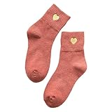 Generisch Solid Gold Kurze Socken bestickte Baumwollsocken mittlere Wadensocken (Red, One Size)
