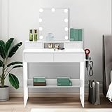LEADZM Schminktisch mit LED-Beleuchtung & Spiegel, 3 Farben Verstellbarer Helligkeit, Frisiertisch...