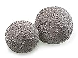 Dio 2er Set Dekokugel Rosen Ornament Kugel grau Beton Ø 10-12 cm Haus Gartendeko