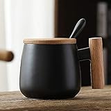 R RUNVEL Kaffeetassen mit Deckel Edelstahllöffel Espressotassen Kaffeetassen groß KeramikTasse mit...