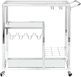 Moderner Chrom-Bar-Servierwagen, silberfarbenes Glas, Metallrahmen, Weinaufbewahrung, Bar,...